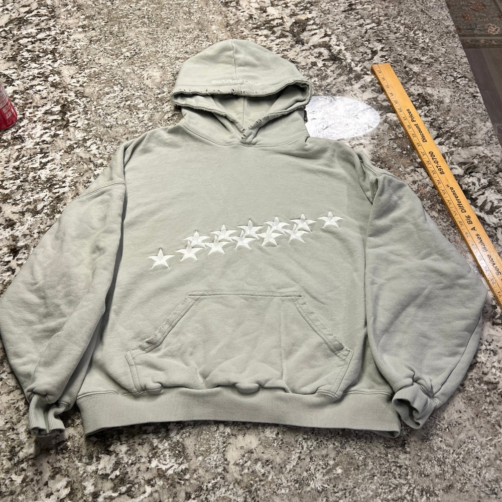 Cold Culture Sage Green Stars Hoodie Distressed Streetwear Mens Medium